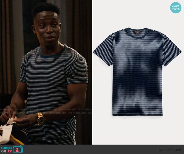 Ralph Lauren Indigo Striped Jacquard T-Shirt worn by Carlton Banks (Olly Sholotan) on Bel-Air