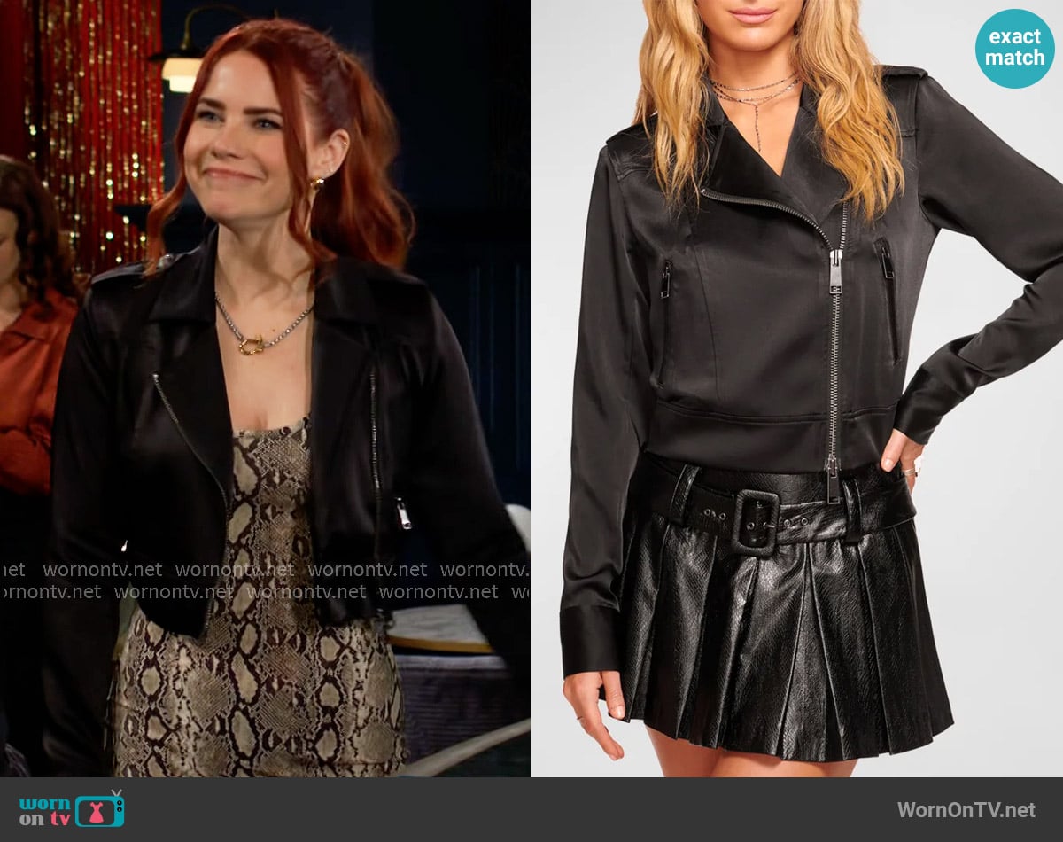 Ramy Brook Alice Satin Moto Jacket worn by Sally Spectra (Courtney Hope) on The Young and the Restless