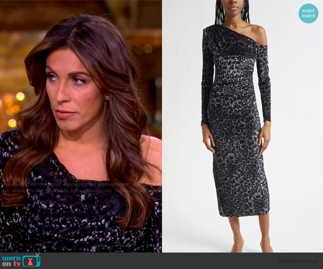 Ramy Brook Anastasia Leopard Spot Velvet Burnout One-Shoulder Midi Dress worn by Alyssa Farah Griffin on The View