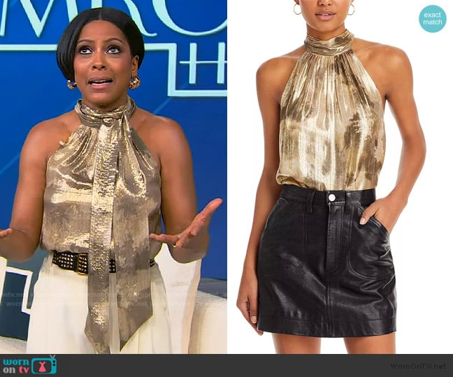 Ramy Brook Arielle Metallic Halter Top worn by Tamron Hall on Tamron Hall Show