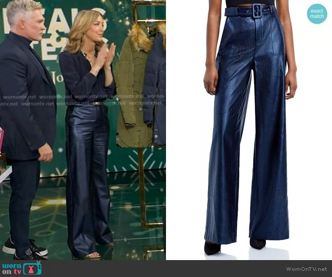Ramy Brook Bella Croc-Embossed Faux Leather Wide-Leg Pants worn by Lara Spencer on Good Morning America