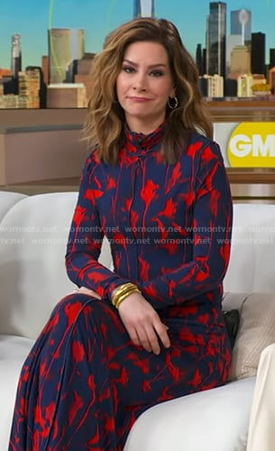 Rebecca's navy and red floral turtleneck dress on Good Morning America