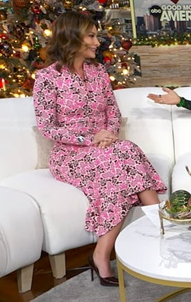 Rebecca's pink floral print midi dres on Good Morning America