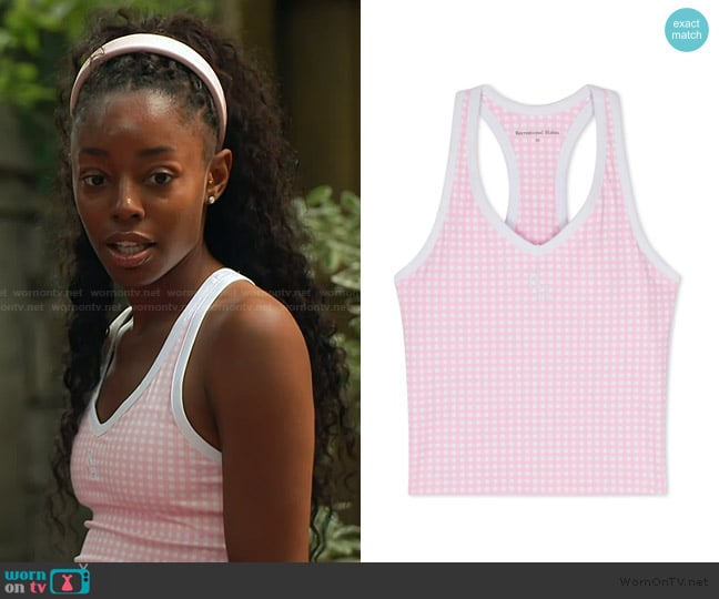 Recreational Habits Paige Sports Bra Tank Gingham in Pink worn by Venita Aspen on Southern Charm