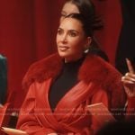 Allura’s red fur collar leather coat on Alls Fair