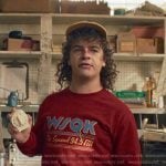 Dustin’s red WSQK print sweatshirt on Stranger Things