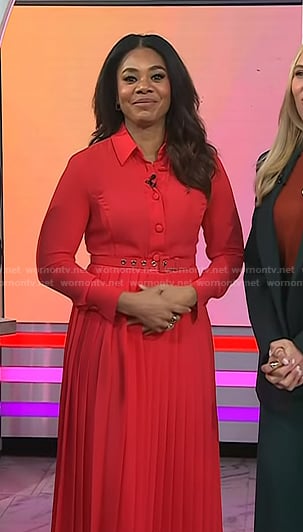 Regina Hall's red belted pleated dress on Today