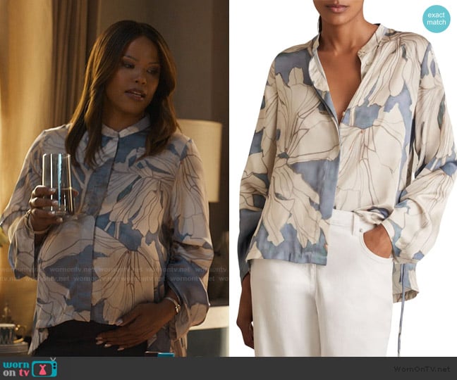 Reiss Gigi Floral Satin Button-Up Shirt worn by Erika (Diandra Lyle) on Bel-Air