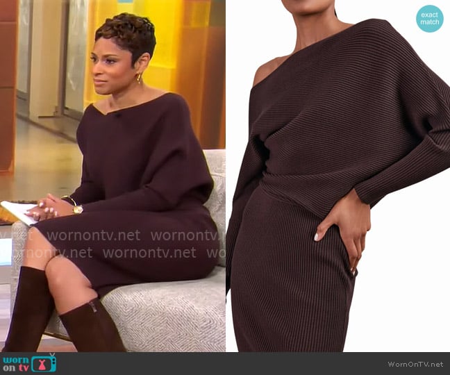 Reiss Lara Dress in Plum Purple worn by Jericka Duncan on CBS Mornings