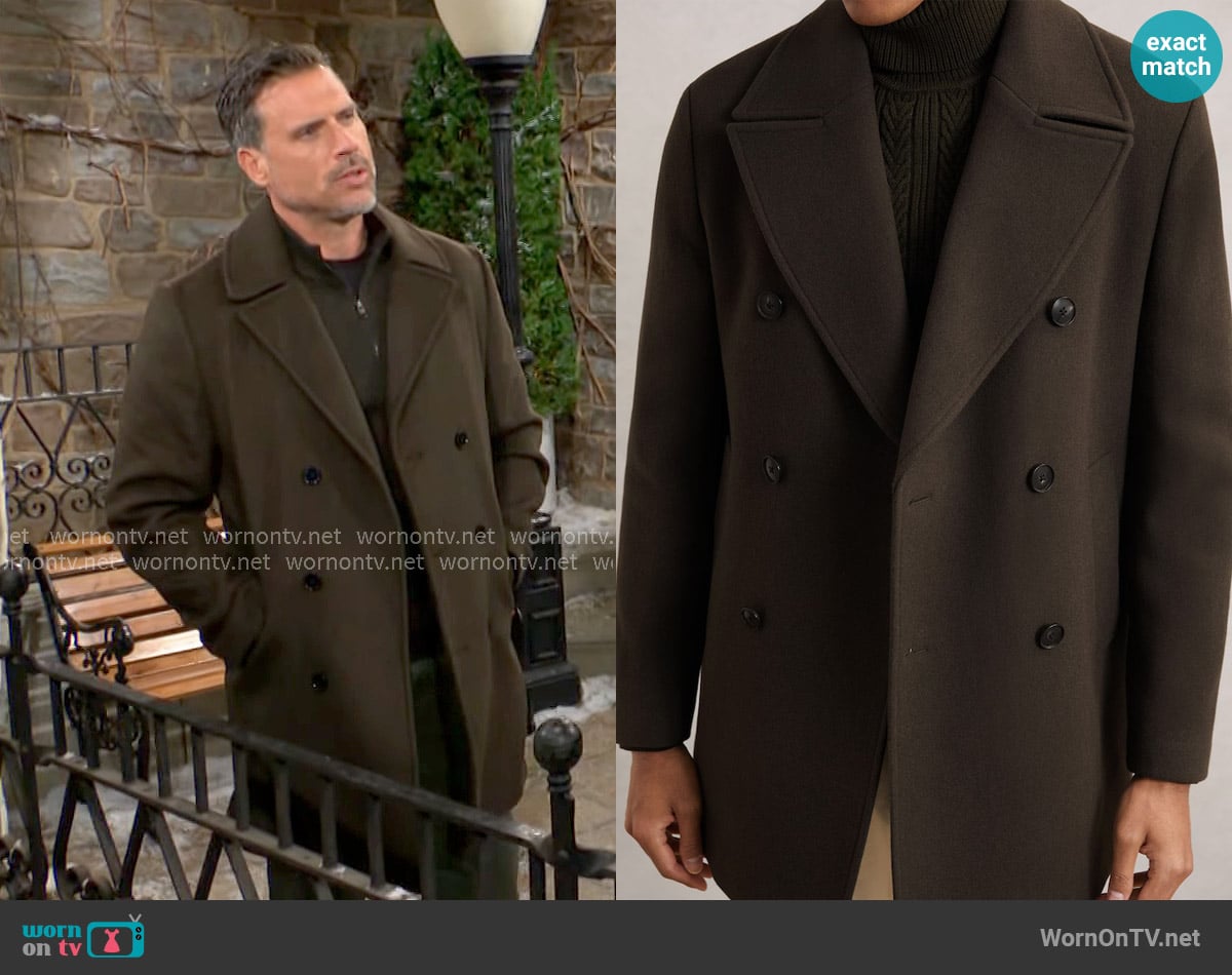 Reiss Present Coat in Dark Green worn by Nick Newman (Joshua Morrow) on The Young and the Restless