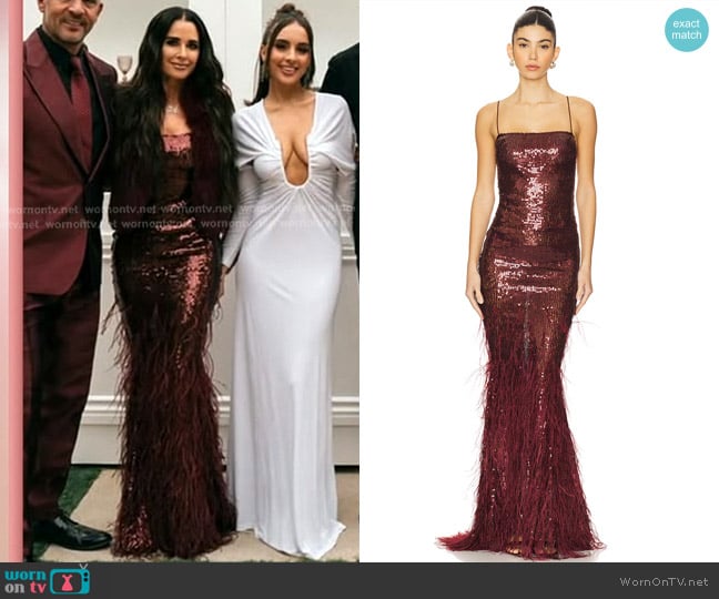 Retrofete Odessa Dress in Cabernet worn by Kyle Richards on The Real Housewives of Beverly Hills