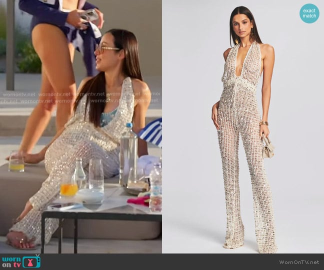 Retrofete Tosca Sequin Crochet Jumpsuit worn by Angie Katsanevas on The Real Housewives of Salt Lake City