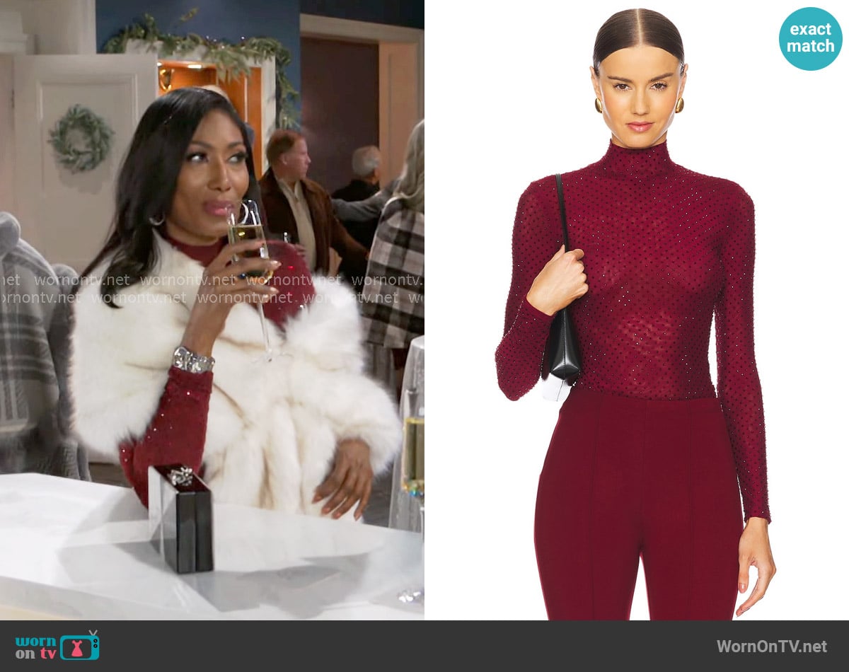 Leslie’s burgundy embellished top on Beyond the Gates Leslie’s burgundy embellished top on Beyond the Gates