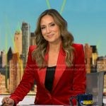 Rhiannon’s red velvet blazer and pants on Good Morning America