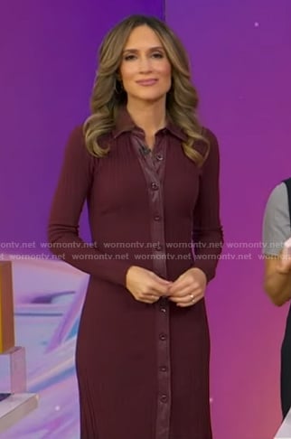 Rhiannon's burgundy ribbed leather trim dress on Good Morning America