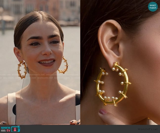 Ridhi Asrani Amalaka Hoops worn by Emily Cooper (Lily Collins) on Emily in Paris
