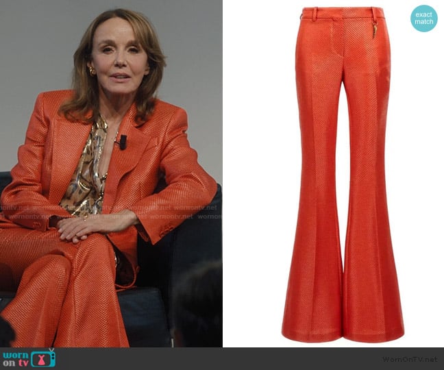 Roberto Cavalli low-rise flared trousers worn by Sylvie (Philippine Leroy-Beaulieu) on Emily in Paris