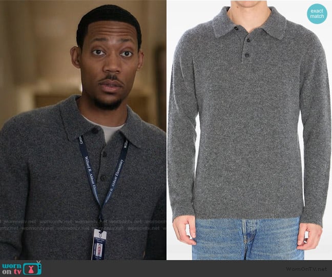 Roberto Collina Cashmere blend polo shirt worn by Gregory Eddie (Tyler James Williams) on Abbott Elementary