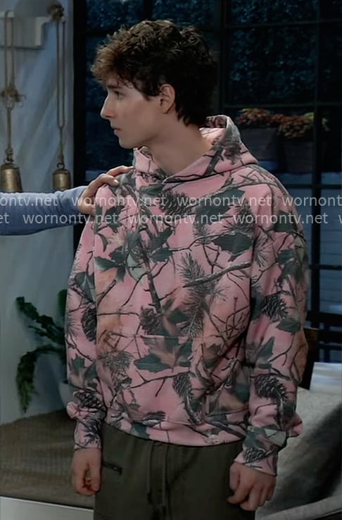 Rocco’s pink leaf print hoodie on General Hospital