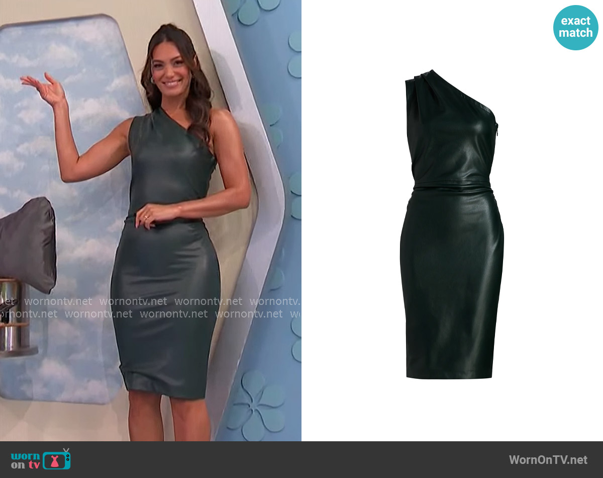 Ronny Kobo Pelle Faux-Leather One-Shoulder Knee-Length Dress worn by Alexis Gaube on The Price is Right