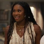 Hilary’s white ruffle front top on Bel-Air