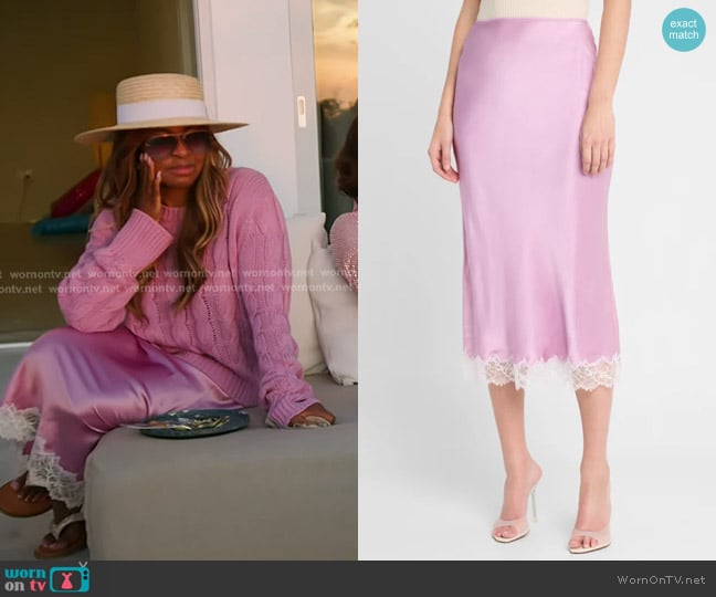 Sablyn Miranda Bias-Cut Silk Skirt in Orchid worn by Mary Cosby on The Real Housewives of Salt Lake City