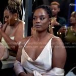 Sabrina’s cream satin dress on Tyler Perrys Sistas