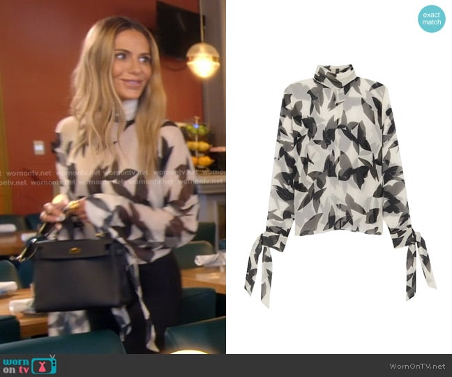 Saint Laurent Butterfly-Print Turtleneck Chiffon Blouse worn by Dorit Kemsley on The Real Housewives of Beverly Hills