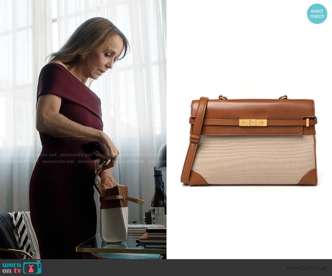 Saint Laurent Canvas Calfskin Manhattan Top Handle Natural Beige Brick worn by Sylvie (Philippine Leroy-Beaulieu) on Emily in Paris