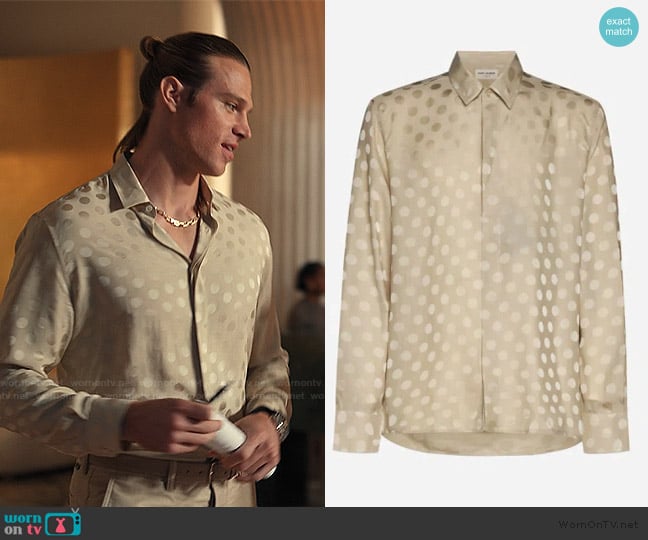 Saint Laurent Polka-dot Silk Shirt In Cream worn by Chase Munroe (Matthew Noszka) on Alls Fair