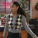 Samantha’s argyle check sweater and mesh printed skirt on Beyond the Gates