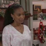 Samantha's pink bow print sweater and mini skirt on Beyond the Gates