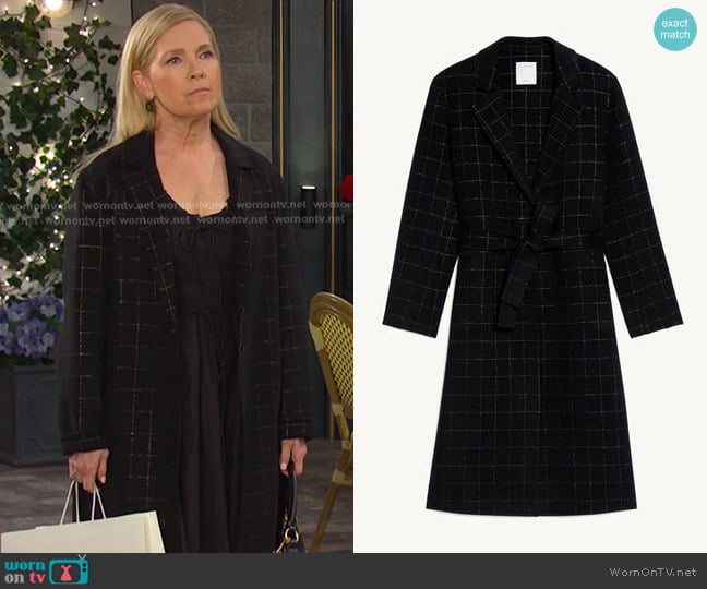 Sandro Check Wool Coat worn by Jennifer Horton (Melissa Reeves) on Days of our Lives