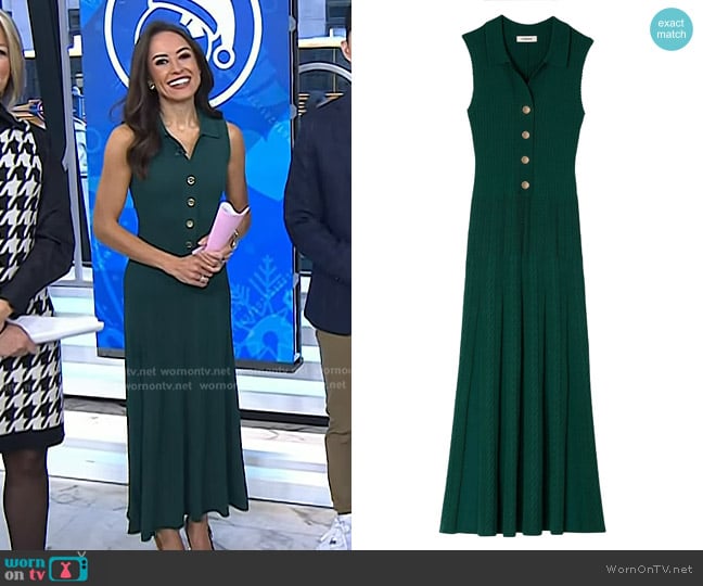 Sandro Knit Dress with Polo Neck in Dark Green worn by Kaylee Hartung on Today