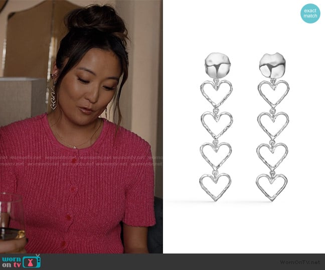 Sara Jin Mi Heart earring in silver worn by Mindy Chen (Ashley Park) on Emily in Paris