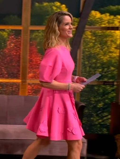 Sara’s pink floral applique mini dress on The View