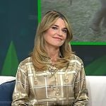 Savannah’s beige belt print button down blouse on Today