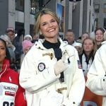 Savannah’s white toggle coat on Today