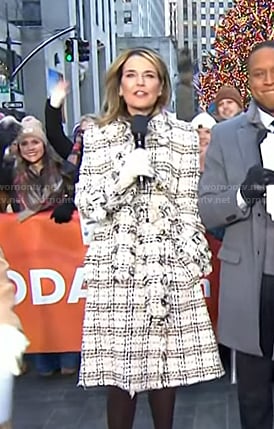 Savannah's beige plaid tweed coat on Today
