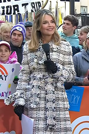 Savannah's beige plaid tweed coat on Today