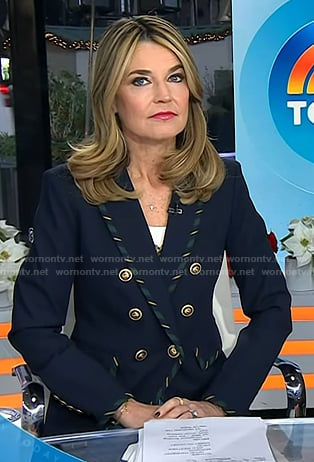 Savannah's navy striped trim blazer on Today
