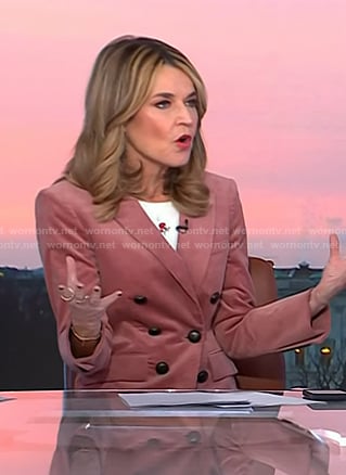 Savannah's white floral tee and pink corduroy blazer on Today