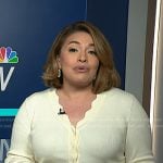 Gilma Avalos’s white scalloped cardigan on NBC News Daily