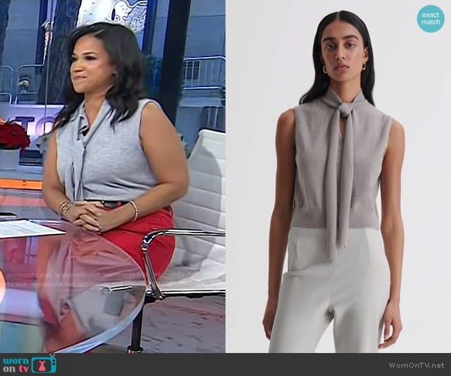 Scanlan Theodore Cashmere Tie Sleeveless Tank in Army worn by Laura Jarrett on Today