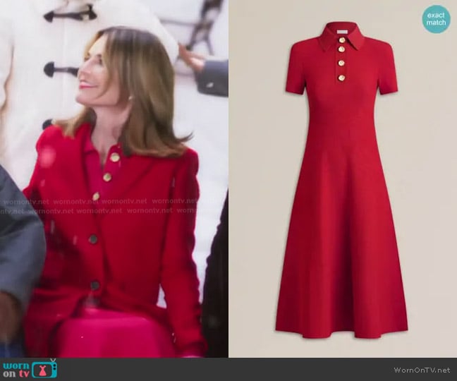 Scanlan Theodore Crepe Knit Poppy Shirt Dress in Red worn by Savannah Guthrie on Today