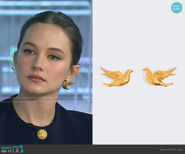 Schiaparelli Dove Earrings worn by Cailee Spaeny on Today