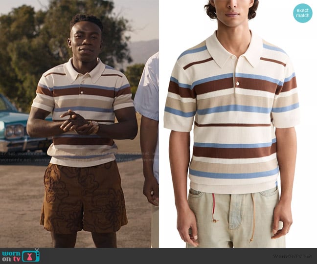Scotch and Soda Regular Fit Knitted Striped Polo worn by Carlton Banks (Olly Sholotan) on Bel-Air
