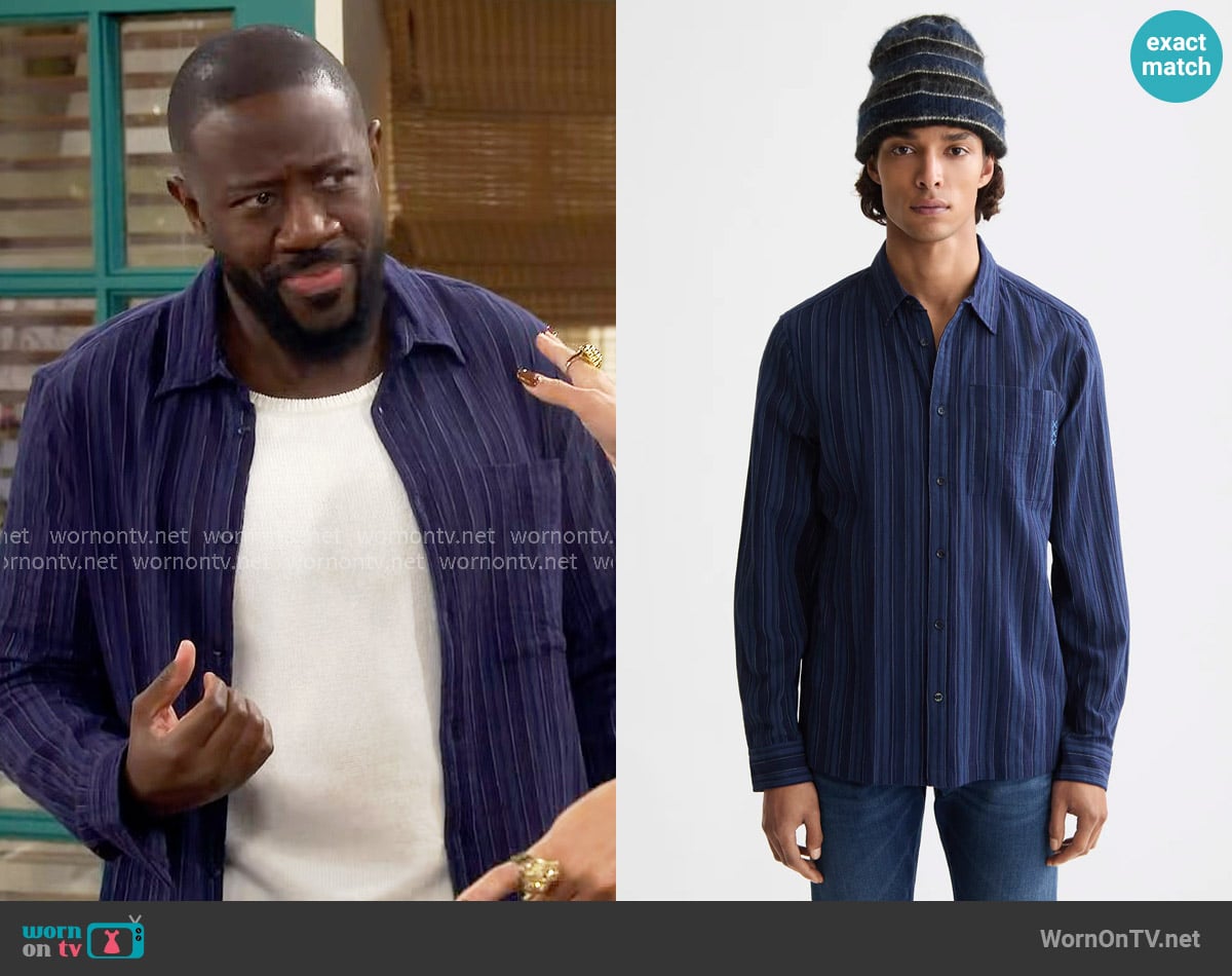 Scotch & Soda Textured Stripe Shirt worn by Malcom (Sheaun McKinney) on The Neighborhood