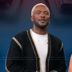 Scott’s black embroidered trim cardigan on Access Hollywood