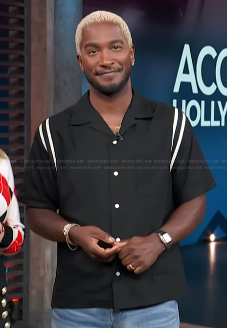 Scott’s black stripe trim shirt on Access Hollywood